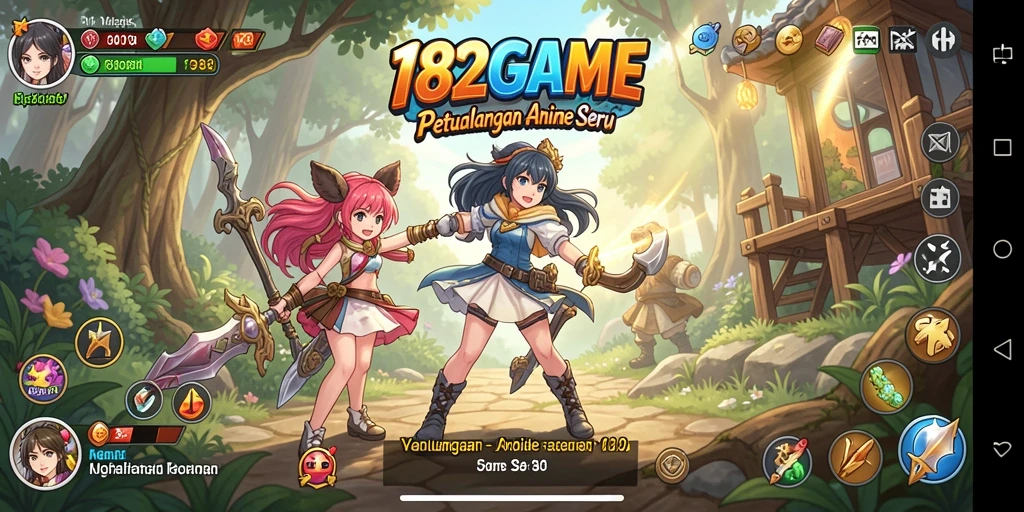 Tampilan utama gameplay 182GAME dengan karakter anime yang beraksi.
