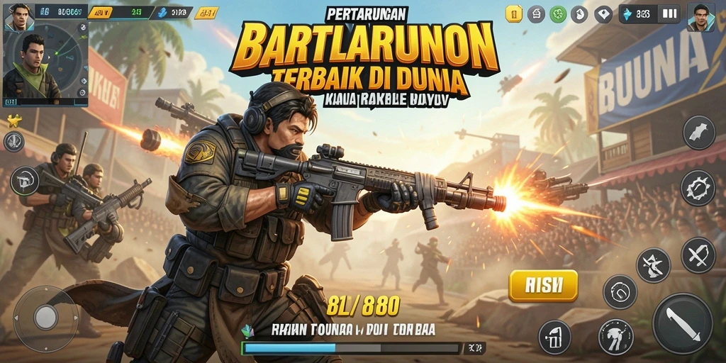Screenshot menunjukkan aksi intense dalam pertarungan Battle Royale.