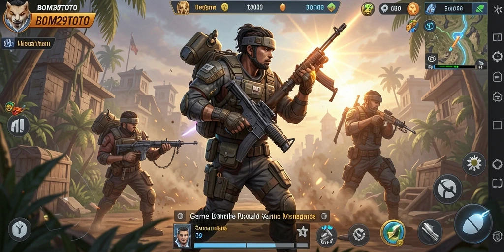 Tangkapan layar gameplay BOM29TOTO yang intens dalam pertarungan Battle Royale.