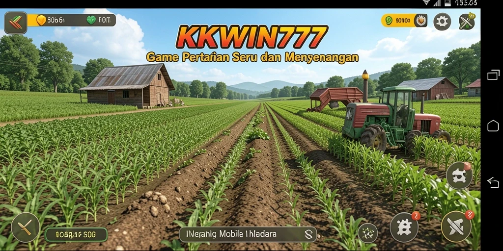 Tampilan screenshot KKWIN777 menampilkan kebun yang hijau dan subur di tengah permainan.
