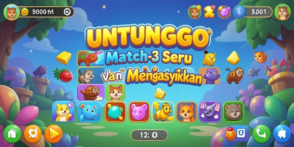 Screenshot permainan UNTUNGGO dengan gameplay Match-3 yang menantang.