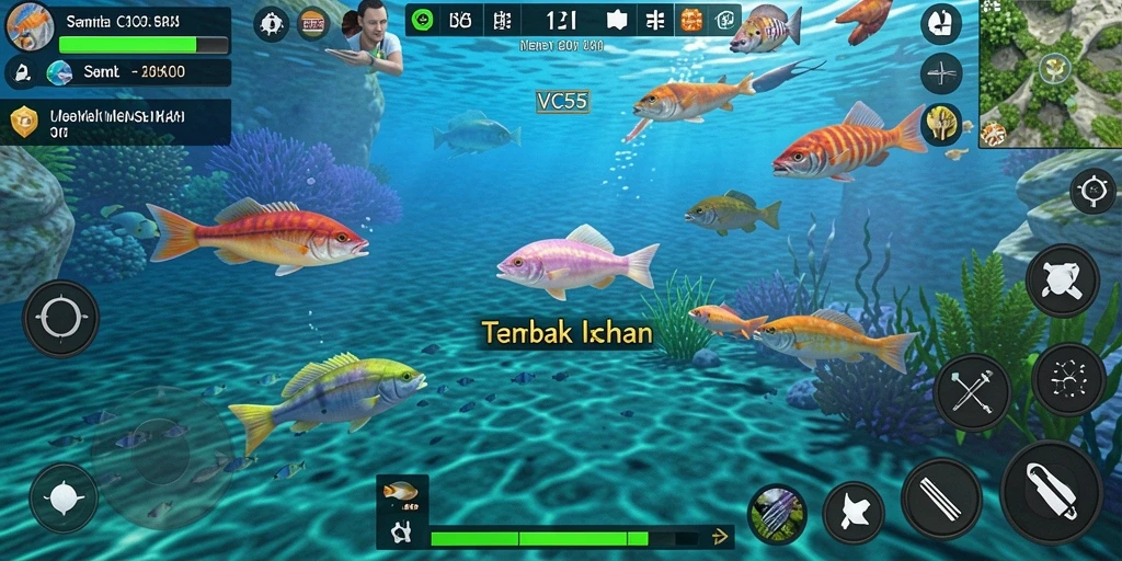 Tampilan gameplay VC55 dengan aksi tembak ikan seru.